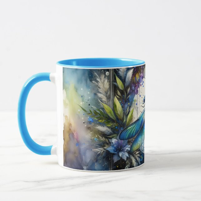 Mug Blue Dragonfly Watercolor Botanical (Gauche)