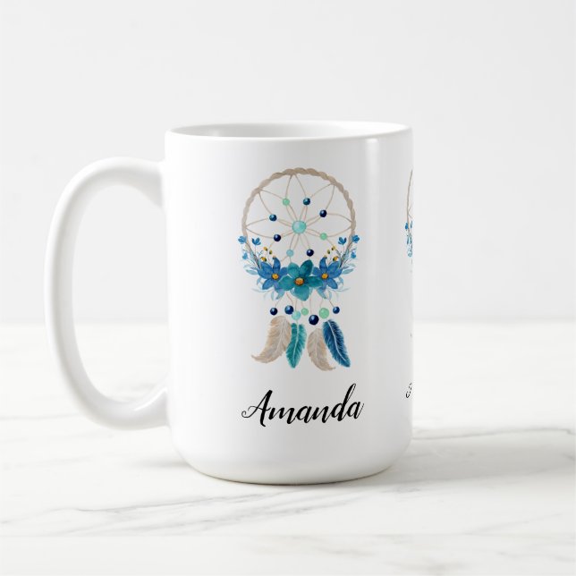 Mug Blue Dreamcatcher Design Boho élégant (Gauche)