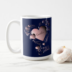 Mug Blue&Fancy Pink 3D Hearts, "Joyeux Anniversaire" a