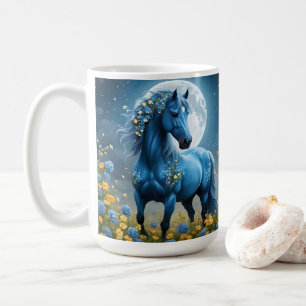 Mug Blue Fantasy Cheval Magique Fleurs de Lune,