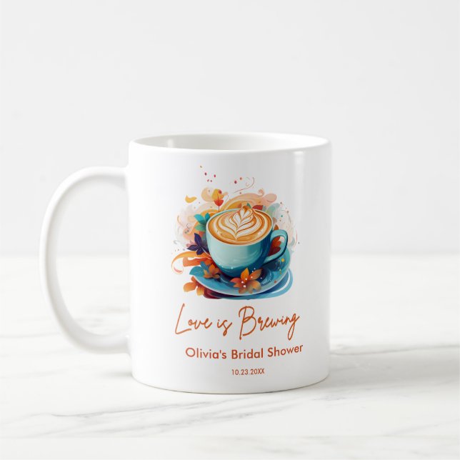 Mug Blue Floral Love is Brewing Mariage Café  (Gauche)
