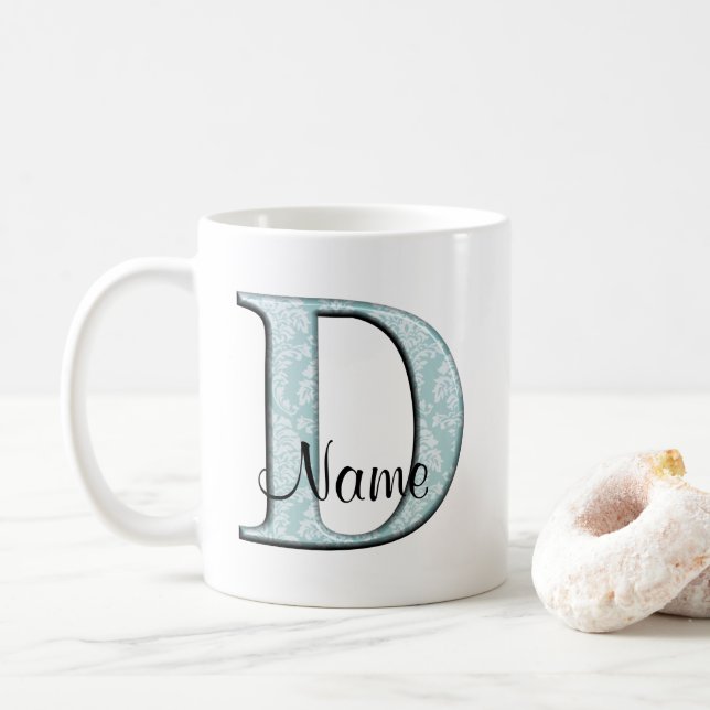 Mug Blue Floral Print D monogramme initiales Coffee Mu (Avec donut)