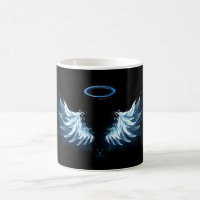 Blue Glowing Angel Wings on black background