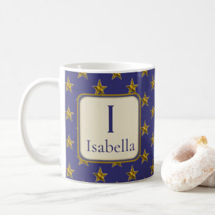 Mug Blue Gold Stars Prénom Monogramme Initial