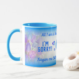 Mug Blue Gradient I AM SORRY avec rose Floral APOLOGY