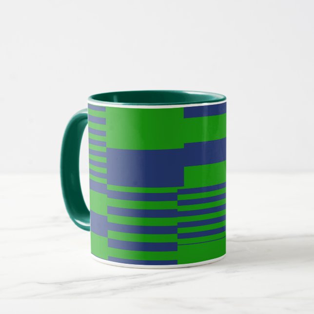 Mug Blue Green Patchwork Stripes Design  (Devant gauche)