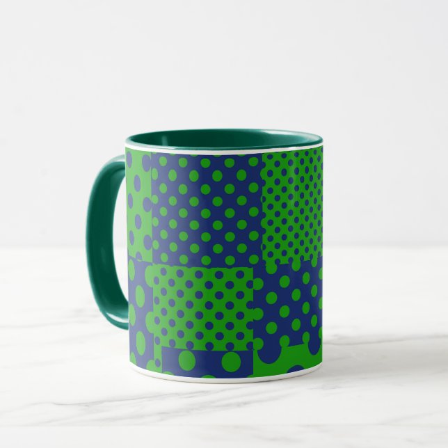 Mug Blue Green Polka Dots Patchwork  (Devant gauche)