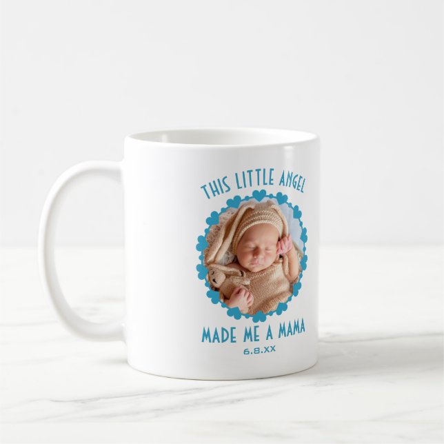 Mug Blue Hearts Baby Photo Cet ange m'a fait une maman (Gauche)