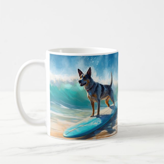 Mug Blue Heeler Beach Surfing Peinture (Gauche)