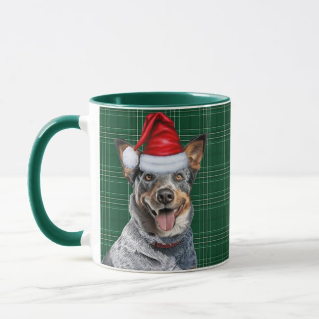 Mug Blue Heeler Chien Vert vacances Jeu de Noël (Gauche)