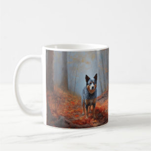 Mug Blue Heeler dans les feuilles d'automne automne au
