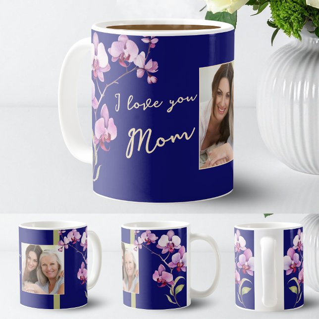 Mug Blue I Love You Mom Floral Mother's Day Photo (Créateur téléchargé)