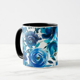 Mug Blue Indigo Floral Flowers Élégant Shabby Chic