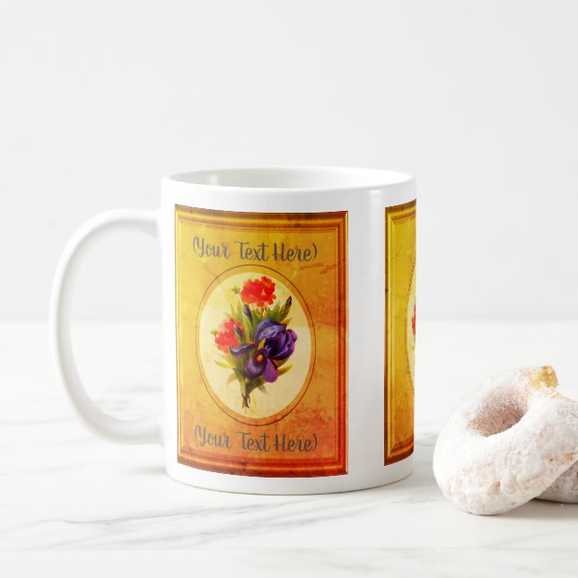 Mug Blue Iris Bouquet Art Vintage Personnalisé (Avec donut)