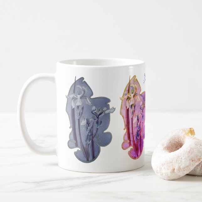 Mug Blue Iris Floral Art 2 Personnalisé (Avec donut)