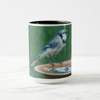 Mug Blue Jay sur Bird Bath Bird Photographie d'oiseau