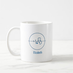 Mug Blue Médicale Stethoscope Heartbeat Nom personnali