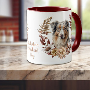 Mug Blue Merle Australian Shepherd Dog Autumn Wreath