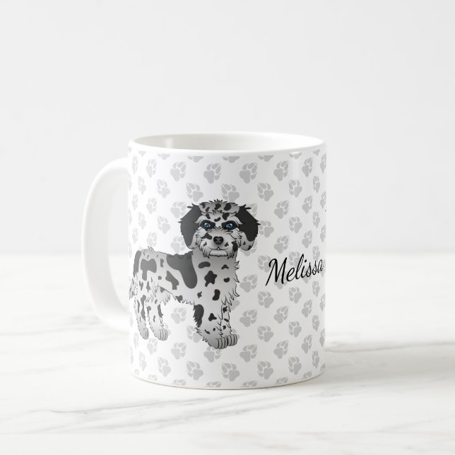 Mug Blue Merle Mini Goldendoodle Dessin Chien & Nom (Devant gauche)