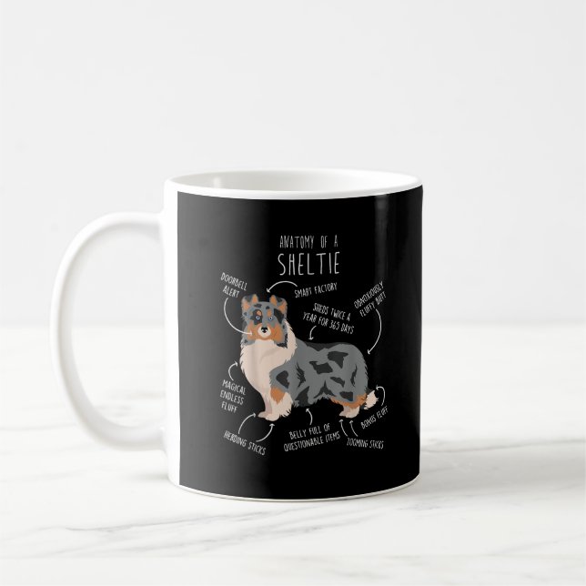 Mug Blue Merle Sheltie Shetland Sheepdog Anatomie, Fun (Gauche)