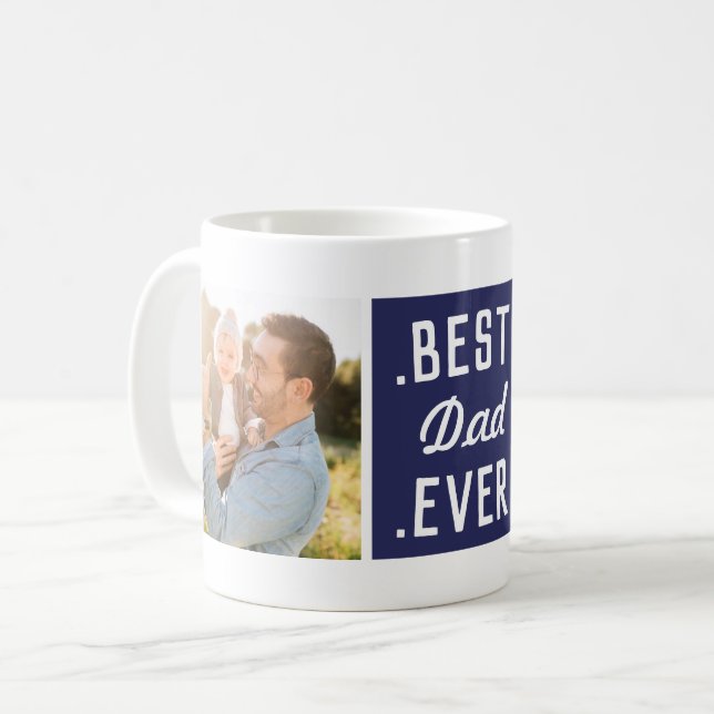 Mug Blue Modern Custom 2 Photo Meilleur papa Jamais Mu (Devant gauche)