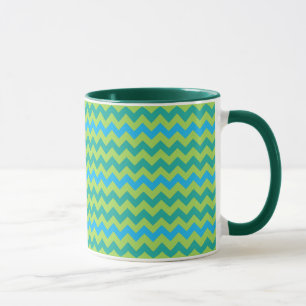 Mug Blue Moons Chevron Motif Vert Bleu