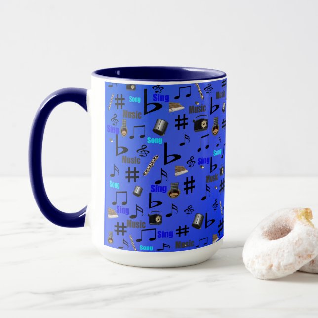 Mug Blue Musical Notes and Instruments (Avec donut)