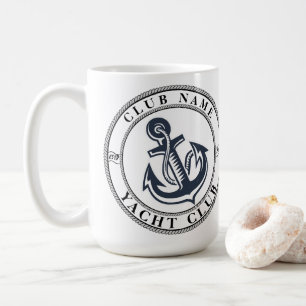 Mug Blue Nautical Ancre yacht club bateau marina Nom
