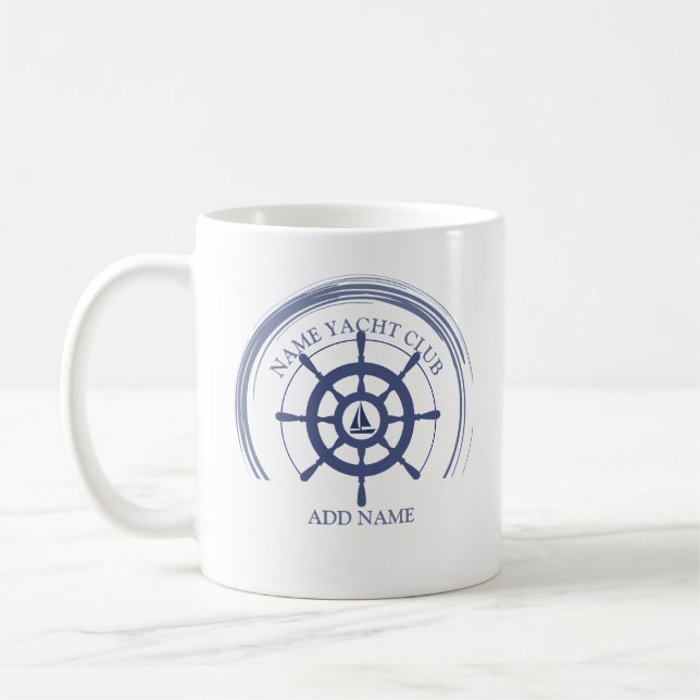 Mug Blue Nautical Ancre yacht club bateau marina Nom (Gauche)
