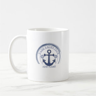 Mug Blue Nautical Ancre yacht club nom de la marina