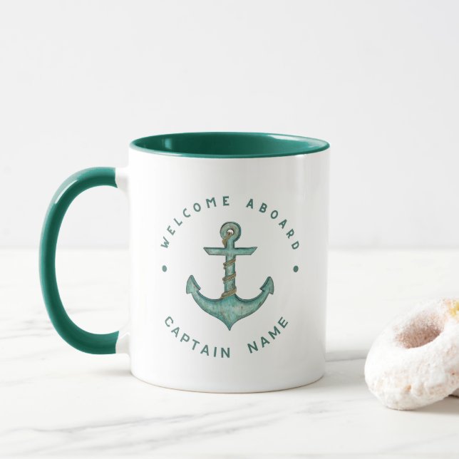 Mug Blue Navy Ancre nautique yacht club voile (Avec donut)