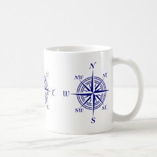Mug Blue On White Coastal Decor Compass Rose