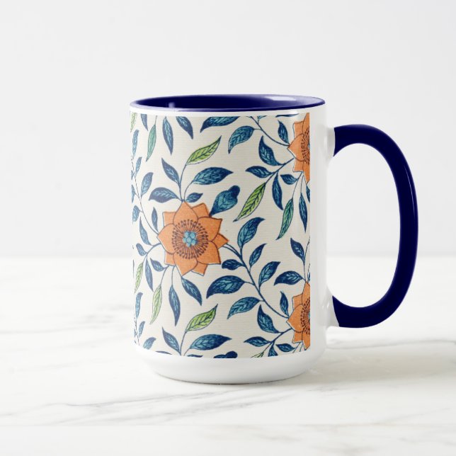 Mug Blue & Orange Floral Pattern (Droite)