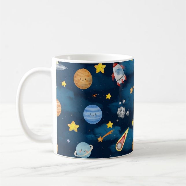 Mug  Blue Outer Space Planets Seamless Pattern (Gauche)
