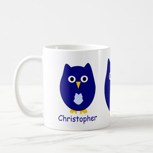 Mug Blue Owl Design Personalised (Gauche)