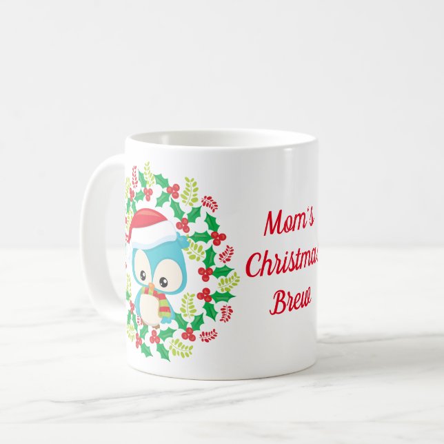 Mug Blue Owl Santa Hat Christmas Wreath (Devant gauche)