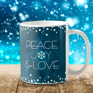 Mug Blue Peace Jove Love Snowflake Holiday Modern Chic