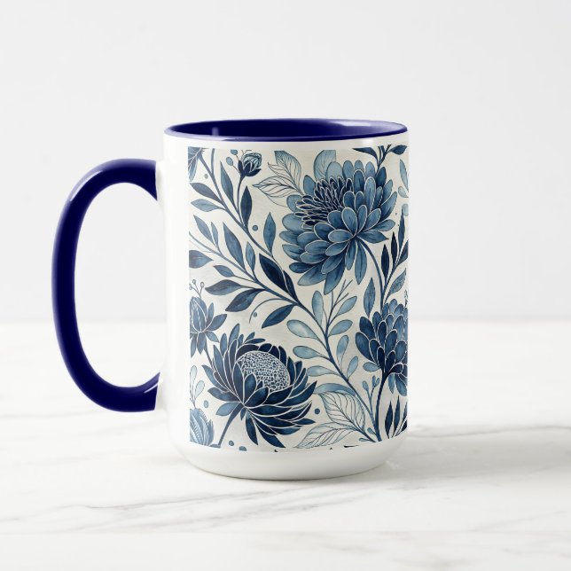Mug Blue Peony Garden Watercolor (Gauche)
