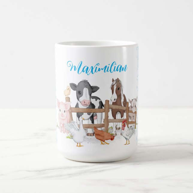 Mug Blue Plaid Motif Pays Agritourisme Animaux Café Mu (Centre)