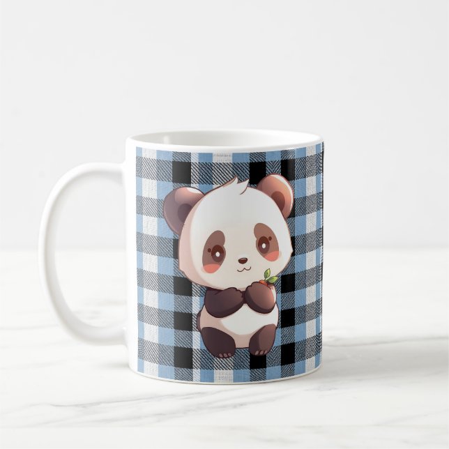 Mug Blue Plaid Panda Double-Sided Design (Gauche)