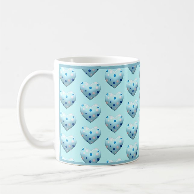 Mug Blue Polka Dot Heart Cute Café (Gauche)