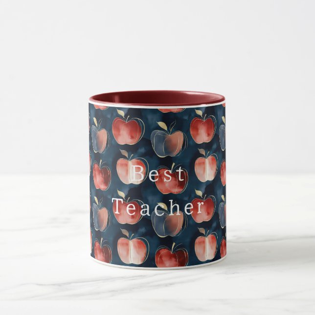 Mug Blue Red Apples Best Teacher or personalize (Centre)