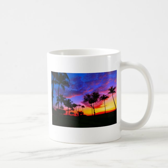 Mug Blue Red Sunset Exotic Hawaiian Beach Palm Trees (Droite)