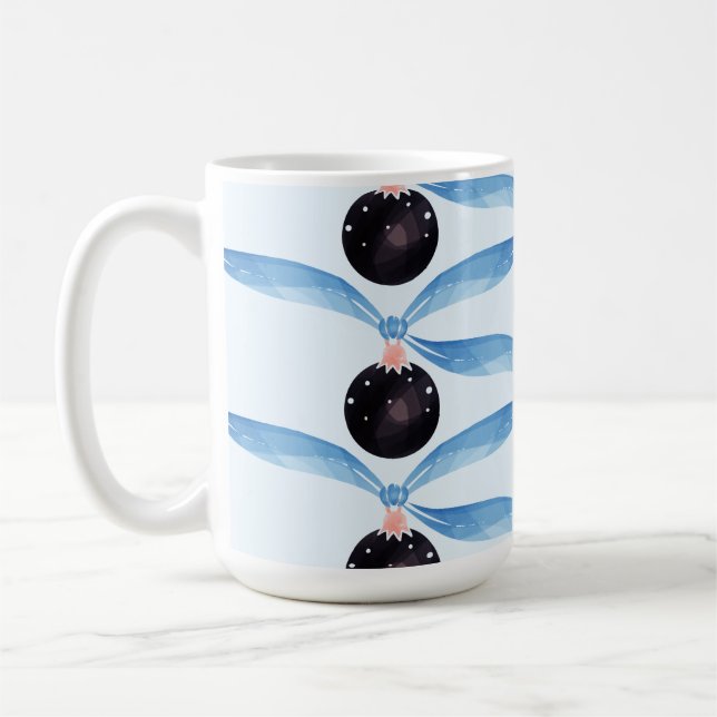 Mug Blue Ribbon and Black Ornament Holiday Card (Gauche)