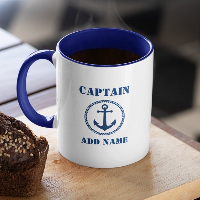 Mug Blue Sea Ancre Captain Ajouter un nom ou un nom de (Créateur téléchargé)