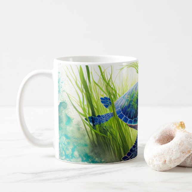Mug Blue Sea Turtle Art (Avec donut)