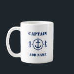 Mug Blue Seahorse Ancre Capitaine Ajouter un nom ou un<br><div class="desc">Marine Ancre Seahorse Capitaine Ajouter un nom ou un nom de bateau Café Mug</div>