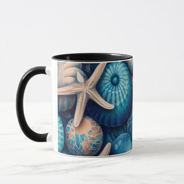 Mug Blue Shells Beach Batik Starfish Sand Dollar (Gauche)