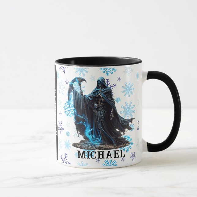 Mug Blue Snowflake Grim Reaper Drôle Horreur Noël (Droite)