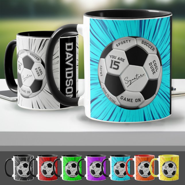 Mug Blue Soccer Ball Custom Age Name Birthday  (Créateur téléchargé)